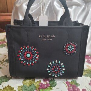 P662-NWOT Kate Spade Sam Little Fireworks Embellished Nylon Black Bag